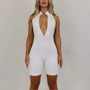 Benutzer definierte One Piece Bodysuit Frauen Jumps uit Stram pler Biker Short One Piece Sets Benutzer definierte Outfit Frauen Bodycon Yoga Jumps uit