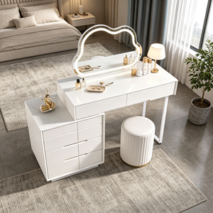 Coiffeuse blanche moderne avec miroir LED Cloud et tiroirs pour chambre à coucher - Product Image 5