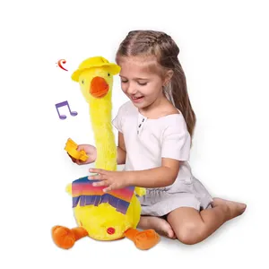 Mainan mewah berbicara berulang elektronik, mainan boneka binatang bebek menyanyi menari untuk anak-anak