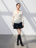 Cardigan 100% Cachemire Pur Écologique Vintage Col V Profond Femme Boutons Étoile Manches Classiques Poignets Côtelés Ourlet Doux et Chaud