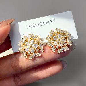 Bling Gemstone Stud <b>Earrings</b> 18K Gold Plated Jewelry Square Zircon Trendy <b>Earrings</b> <b>Women</b> - Product Image 4