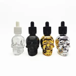 black Transparent gold silver 15ml 30ml 60ml 120ml skull glass dropper bottle with childproof pipette dropper top for oil E