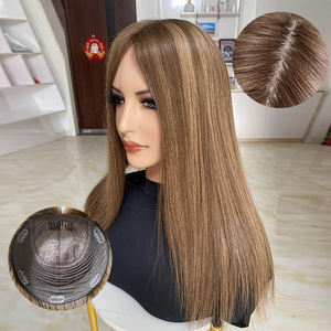 2026 พร้อมส่ง ท็อปเปอร์ผมแท้แบบยุโรป ไร้รอยต่อ 9x9 ฐานไหม สีน้ำตาลบาลายาจ ขายส่ง - Product Image 1