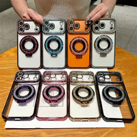 Coque de protection transparente magnétique avec support et pare-chocs diamanté pour iPhone 18 Pro, 17 Air, 16, 15, 14, 13, 12, 11 Pro Max Plus, 17E, avec placage scintillant