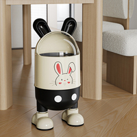 Poubelle en plastique Japandi moulée par injection, écologique, capacité 8L, motif dessin animé, couvercle rabattable, mignonne, multifonctionnelle, pour chambre et salon