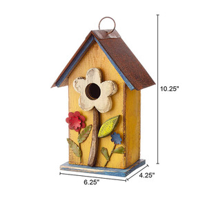 Keramisch Hangend Vogelhuisje Voor Buitentuin Tuin Decoratief Vogelhuisje Met Gele Bloem - Product Image 3