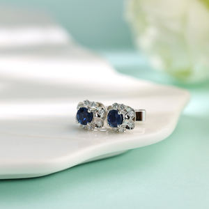 Pendientes de Zafiro con Forma de Flor Personalizados de Lujo, Oro Sólido de 18K, Diamantes Naturales, Chapados en Oro, Regalo de Compromiso para Novia - Product Image 6