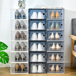 Folding shoe storage box clear plastic stacked down front shoe organization structure shoe container sneakers