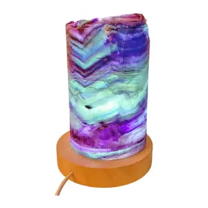 Оптовая продажа от производителя, лампа из натурального кристалла, флюоритовая полосатая Радужная лампа, флюоритовая резьба, кварцевая лампа
