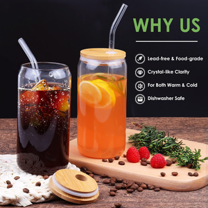 Botella de Vidrio de Grado Alimenticio con Tapa y Pajita para Café Helado, Bebidas de Verano, Regalo, Vaso de Coca Cola, Etiqueta con Logotipo Personalizado y Caja de Empaque - Product Image 1