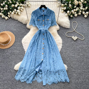 Abito Elegante da Donna in Pizzo Stile Francese 2026 del Produttore, a Maniche Corte, con Vita Definita e Linea ad A - <span class=keywords><strong>Abbigliamento</strong></span> Femminile alla Moda - Product Image 2