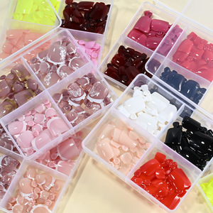 96 faux ongles courts pour les orteils, couleur unie, couverture complète, design à quatre compartiments, portables pour les doigts, style français simple - Product Image 1