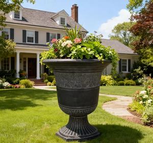 Jardinière vintage texturée en plastique PP de 16 pouces, pot de fleurs en forme d'urne <span class=keywords><strong>sur</strong></span> piédestal, finition mate, durable, légère, pour la maison et le jardin, avec drainage - Product Image 2