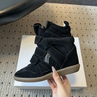 Chaussures de sport pour femmes de style européen et américain, invisibles, augmentant la taille, à talon compensé, en cuir véritable, à tige haute, décontractées