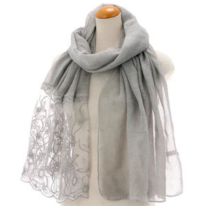 Nouveau turban en polyester uni pour femme avec broderie de fleurs, écharpe en dentelle, châle - Product Image 3