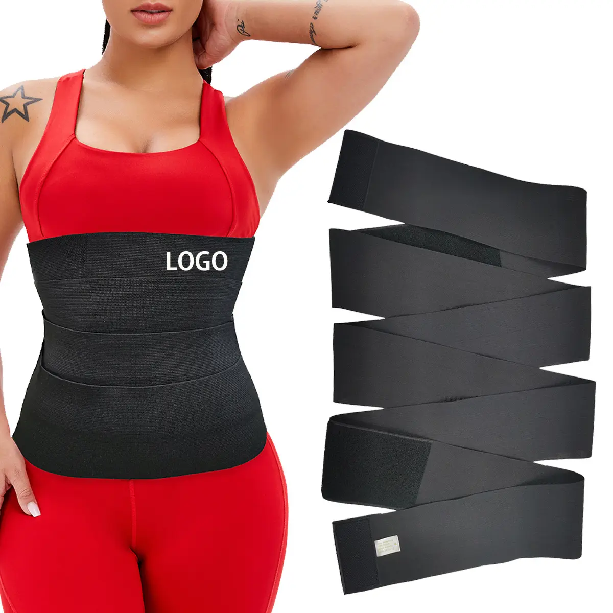Landora Free Size Waist Trainer Corset Flat Belly Shaper Re Usable Black Strip Bandage Long Elastic Band Tummy Wrap