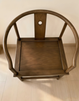 Fauteuil à dossier rond en bois massif C2380, finition noyer, chaise d'appoint orientale pour salle de thé, bureau, salle à manger