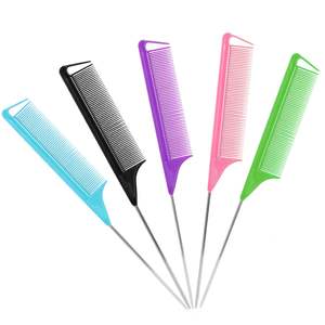 Peigne à queue de rat antistatique et résistant à la chaleur pour salon de coiffure, peigne à queue métallique en carbone pour tressage, vente en gros - Product Image 2