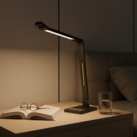 Lampe de bureau LED carrée contemporaine pour bureaux et salles de lecture, protection oculaire, contrôle tactile, température de couleur réglable, flexible et à intensité variable