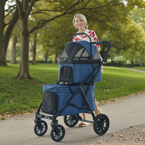 Poussette double pour animaux de compagnie pouvant accueillir deux animaux de compagnie Chien et <span class=keywords><strong>chat</strong></span> <span class=keywords><strong>Sac</strong></span> de transport de voyage 4 roues adapté aux chiots - Product Image 1