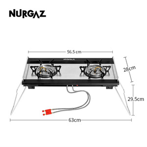NURGAZ Estufa de gas portátil de doble quemador para exteriores, estufa de camping de alta potencia para 3-5 personas con encendido, color negro - Product Image 4