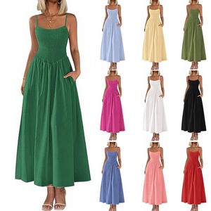 Robe longue décontractée et élégante sans bretelles en tricot avec plis froncés pour <span class=keywords><strong>femme</strong></span> – Vente en gros - Product Image 3