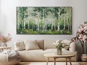 Arte Mural Enmarcado <span class=keywords><strong>de</strong></span> Abedul, Pintura al Óleo Abstracta Texturizada en 3D Hecha a Mano, Pintura Decorativa <span class=keywords><strong>de</strong></span> Bosque Verde sobre Lienzo para Sala <span class=keywords><strong>de</strong></span> Estar - Product Image 5