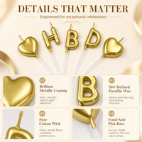 Bougies d'anniversaire en forme de lettre, finition dorée métallique, sans fumée, non toxiques, en cire de paraffine, bougies initiales pour gâteau, vente en gros