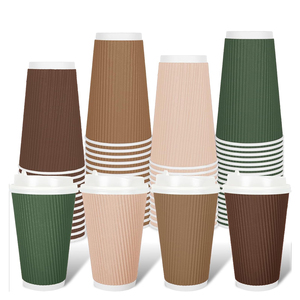 Gobelet à café jetable personnalisé en papier kraft ondulé à double paroi, biodégradable, pour compagnies aériennes, avec couvercle, pour emporter - Product Image 1