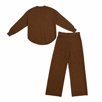 Ensemble deux pièces décontracté en laine tricotée pour femme – Pull à col rond et pantalon large – Collection Automne Hiver