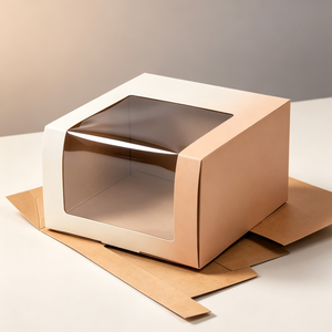 Boîte cadeau en papier kraft brun personnalisée en usine, boîte cadeau en papier avec fenêtre transparente en PVC pour l'emballage - Product Image 1