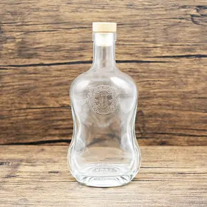 Botella de vidrio vacía de pared gruesa de lujo, frasco de vidrio único de 75cl, Ratafee, con corcho de madera y sellado