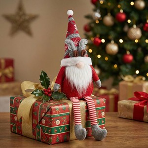 Decorazione Natalizia SANWEI, Ornamento Natalizio da Interno, Giocattolo Babbo Natale, Elfo Natalizio Carino con Gambe Lunghe Pieghevoli - Product Image 1