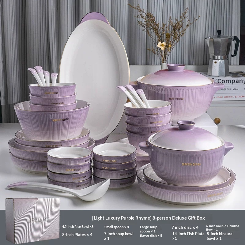 gift box set-luxurious purple-tinted 8-person deluxe dining set