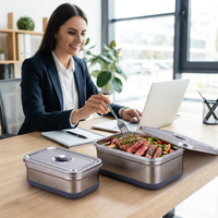 Boîte à lunch en acier inoxydable pour micro-ondes, récipient alimentaire de bureau, couvercle facile à ouvrir, anti-fuite, récipient alimentaire hermétique