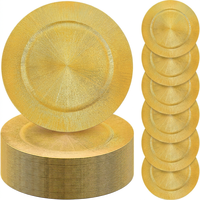 Assiette de Présentation Rétro Rayée en Plastique Écologique Dorée pour Hôtels, Banquets et Mariages