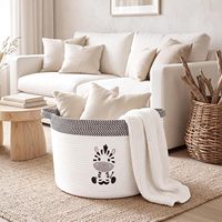 Grand panier tissé écologique en corde de coton, motif zèbre, pliable, organisateur de maison, marron et blanc