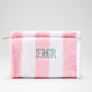 Pochette de maquillage en tissu éponge rayé avec logo brodé personnalisé, sac de toilette en velours pour artiste maquilleur, organiseur de cosmétiques - Product Image 3