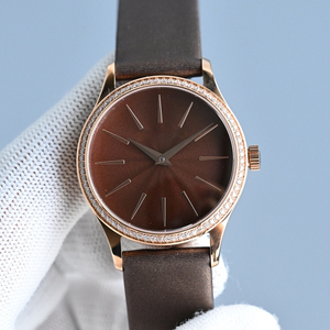 Montre mécanique automatique de haute qualité, version personnalisée, avec lunette sertie de diamants, bracelet en cuir, délicate, compacte, pour les trajets quotidiens - Product Image 3