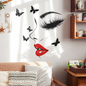 Stickers Muraux Adhésifs Bouche Rouge et <span class=keywords><strong>Cils</strong></span> pour Décoration de <span class=keywords><strong>Chambre</strong></span> de Femme ou Salon de Beauté - Product Image 1
