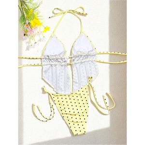 FOXA Women's 2 Piece <b>Polka</b> <b>Dot</b> Halter <b>Bikini</b> Set Ruffled Thong Swimsuit Stretch Bathing Suit - Product Image 5