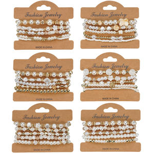 Fashion Jewelry Pearl <b>Beaded</b> <b>Bracelets</b> White Round Shape AA Grade Women's Wedding Elastic Multi Layered Set Made In China - Product Image 1