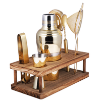 Outils de Bar personnalisés boîte cadeau Kit de barman ensemble de Bar or cuivre acier inoxydable ensemble de shaker à cocktail avec support