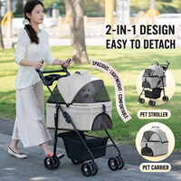 Poussette pliable pour animaux de compagnie 2-en-1, sac de transport détachable pour chien et chat, rangement plat, compatible voiture, voyage, fabricant OEM sur mesure