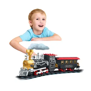 Ensemble de <span class=keywords><strong>train</strong></span> à vapeur rétro éducatif avec fumée et lumières réalistes, fonctionnant sur piles, <span class=keywords><strong>jouet</strong></span> de chemin de fer classique pour enfants, cadeau - Product Image 1