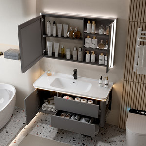 Lavabo integrado de cerámica de lujo ligero con esquinas redondeadas combinación de gabinete de baño conjunto de combinación de gabinete de lavabo - Product Image 6