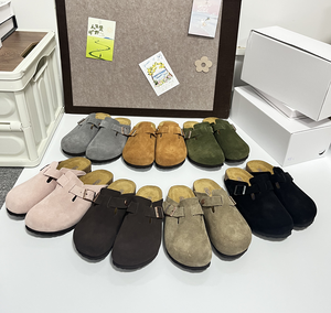 Zoccoli in Vera Pelle Scamosciata con Suola in Sughero, <span class=keywords><strong>Ciabatte</strong></span> Regolabili con Fibbia, Scarpe <span class=keywords><strong>Ortopediche</strong></span> Piatte Casual, Logo Personalizzabile Disponibile - Product Image 2