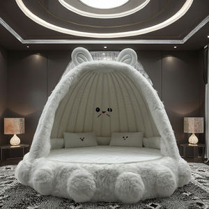 Novedad Cama Redonda King Size Tapizada de Leopardo con Piel Suave de Mapache de Nieve, Muebles de Dormitorio de Diseño de Fábrica - Product Image 2