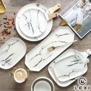 Ensemble d'assiettes en céramique assiette de service assiette à steak en porcelaine motif de marbre de style nordique de qualité alimentaire personnalisée pour <span class=keywords><strong>restaurant</strong></span> à usage domestique - Product Image 1