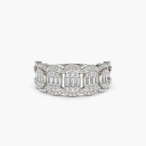 Bague ethnique pour femme en or massif 14 carats avec diamant naturel VS taille baguette serti halo, 1,10 carat, plaqué rhodium, certifiée, faible MOQ - Product Image 1
